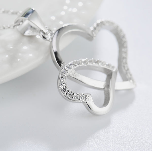 Double Heart Sterling silver Necklace - Love- Heart - Birthday, Anniversary, special occasion gift