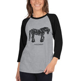 Womens 3/4 sleeve Vegan Horse raglan shirt
