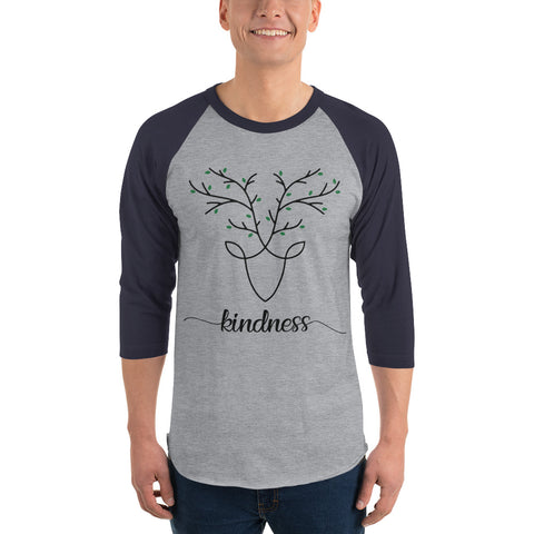 Loud Vegan Kindness Deer 3/4 Sleeve Raglan Shirt