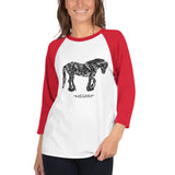 Womens 3/4 sleeve Vegan Horse raglan shirt