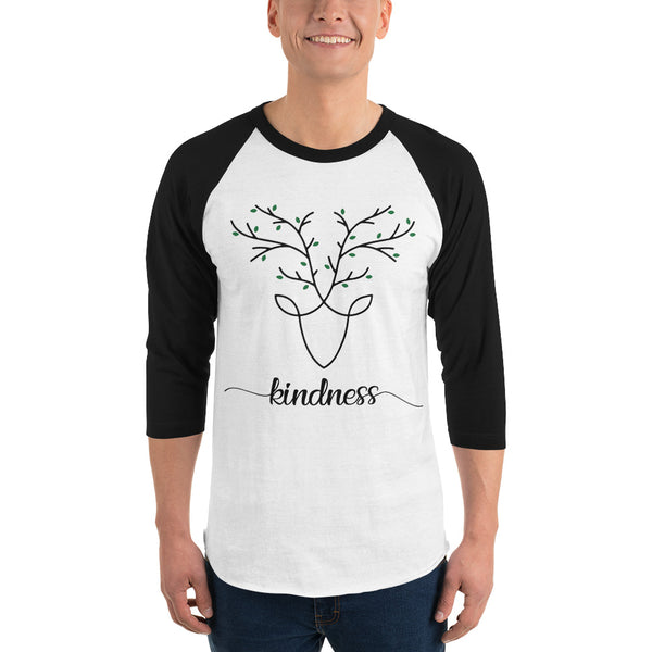 Loud Vegan Kindness Deer 3/4 Sleeve Raglan Shirt